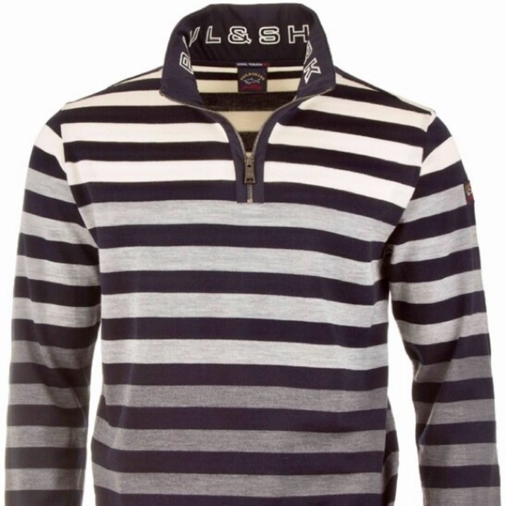 Paul & Shark Navy and White Striped Zip Up Sweater
